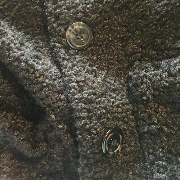 LOLA Black Faux Fur Jacket, Made in Italy Front Buttons Closure, Size L Pockets - Picture 10 of 16